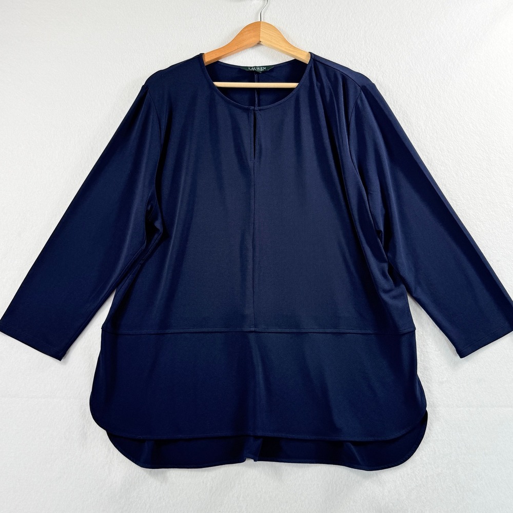 Lauren Ralph Lauren Tunic Top Womens 2X Navy Blue Layered Hem Classic Quiet Luxe